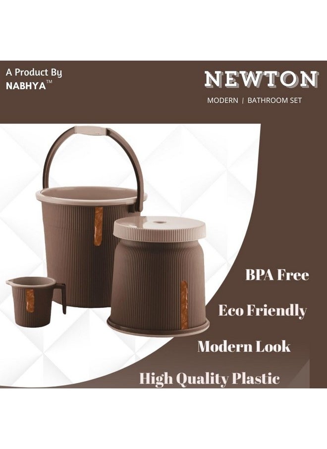 Nabhya - Nabhya Newton Combo of 3 pcs Bathroom Accessories Set Plastic Bathroom Set with 20Ltr Plastic Bucket, Small Mug and Big Stool for Home, Kitchen & Bathroom (Brown) - Image 1