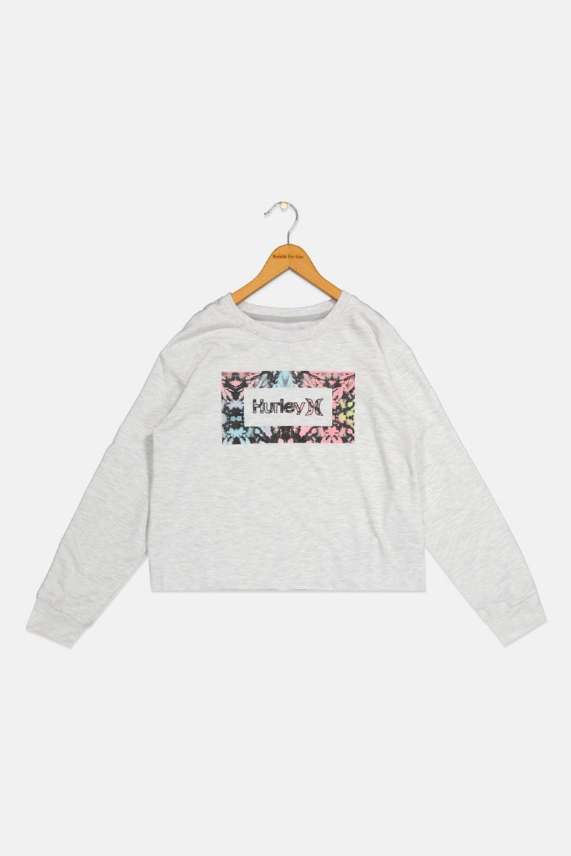 Hurley Kids Girl Sportswear Fit Brand Logo Training Sweatshirts, Grey Combo  - Image 1