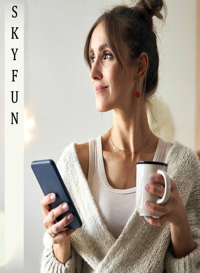 Skyfun Dainty Pearl Earrings for Women Round Double Pearl Red Green Christmas Earrings Stud Holiday Festival Statement Party Outfit Accessories - Image 5