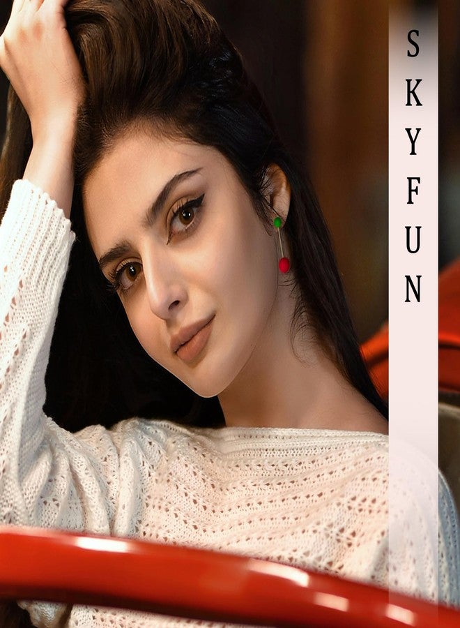 Skyfun Dainty Pearl Earrings for Women Round Double Pearl Red Green Christmas Earrings Stud Holiday Festival Statement Party Outfit Accessories - Image 4