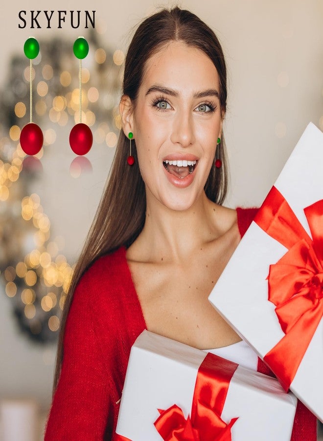 Skyfun Dainty Pearl Earrings for Women Round Double Pearl Red Green Christmas Earrings Stud Holiday Festival Statement Party Outfit Accessories - Image 3