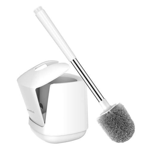 SetSail Toilet Brush Self Closing Lid Toilet Bowl Brushes Holder and Extra Long Handle Ventilated Toilet Brush Set for Bathroom Cleaning Nylon Bristles Pure White - Image 1