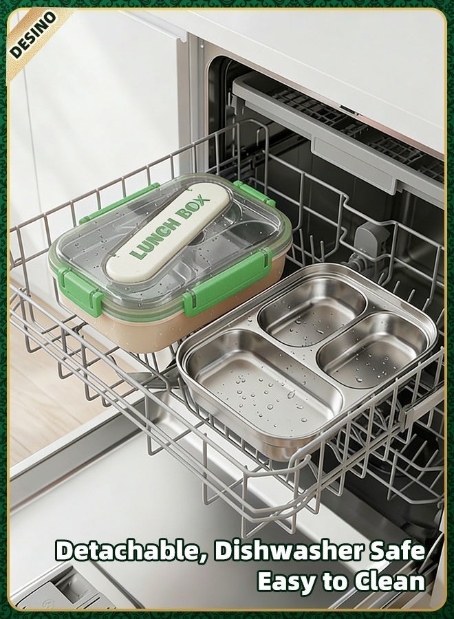 DESINO 3-Compartment Bento Lunch Box, Leakproof Lunch Box for Adults & Kids, 304 Stainless Steel, Detachable & Dishwasher Safe, Lunch Box with Lockable Cutlery Case for School, Office, Travel & Picnic - Image 4