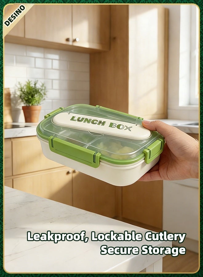 DESINO 3-Compartment Bento Lunch Box, Leakproof Lunch Box for Adults & Kids, 304 Stainless Steel, Detachable & Dishwasher Safe, Lunch Box with Lockable Cutlery Case for School, Office, Travel & Picnic - Image 3