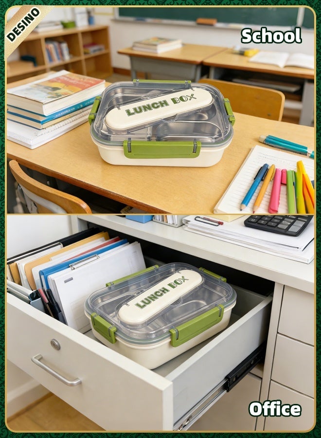 DESINO 3-Compartment Bento Lunch Box, Leakproof Lunch Box for Adults & Kids, 304 Stainless Steel, Detachable & Dishwasher Safe, Lunch Box with Lockable Cutlery Case for School, Office, Travel & Picnic - Image 5