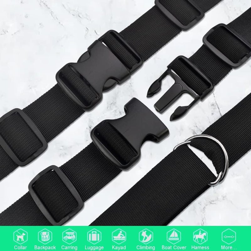 SHOPEE 2 Inch Buckles Straps Set 5 Meter Black Nylon Webbing Strap 6 Pcs Quick Side Release Plastic Buckle Dual Adjustable 12pcs Triglide Slide Clip 12 Pcs Metal D Rings Combo - Image 4