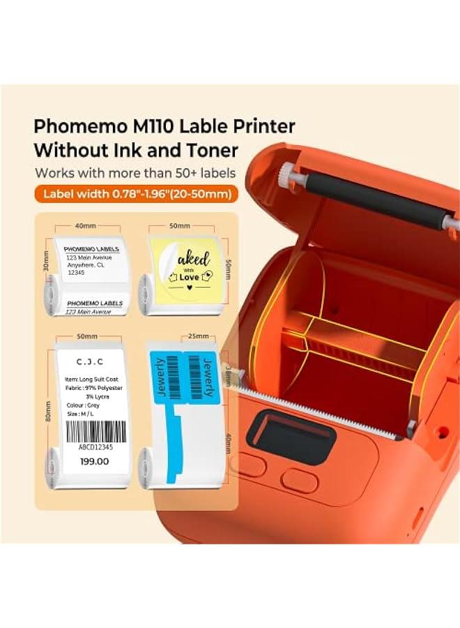 فوميمو ماكينة صنع الملصقات M110 من فوميمو - طابعة ملصقات باركود، صانع ملصقات محمول لبطاقة الاسعار والشعار والعنوان والبريد والمنزل والمكتب والاعمال الصغيرة، متوافقة مع الهواتف والكمبيوتر - برتقالي - Image 2