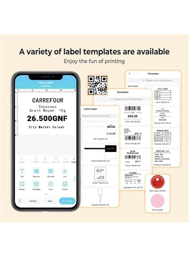 فوميمو ماكينة صنع الملصقات M110 من فوميمو - طابعة ملصقات باركود، صانع ملصقات محمول لبطاقة الاسعار والشعار والعنوان والبريد والمنزل والمكتب والاعمال الصغيرة، متوافقة مع الهواتف والكمبيوتر - برتقالي - Image 4