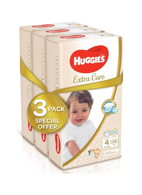 Huggies Extra Care, Size 4, 8 -14 kg, Super Mega Pack, 204 Diapers