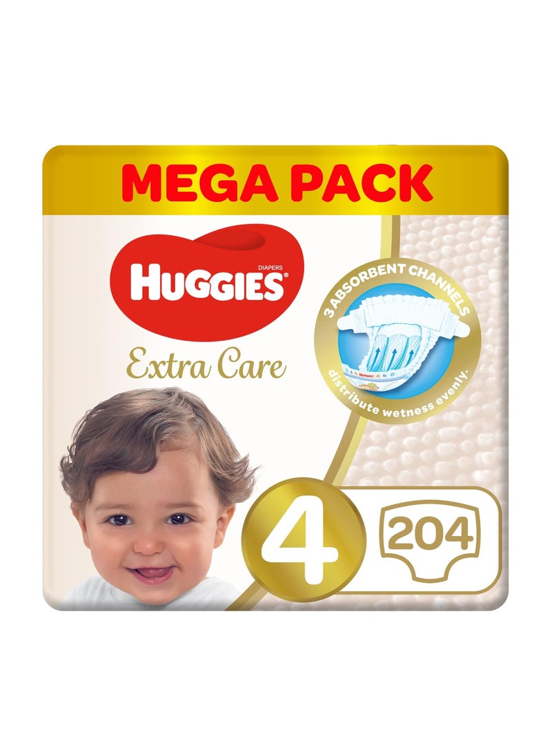 Huggies - Huggies Extra Care, Size 4, 8 -14 kg, Super Mega Pack, 204 Diapers - Image 1