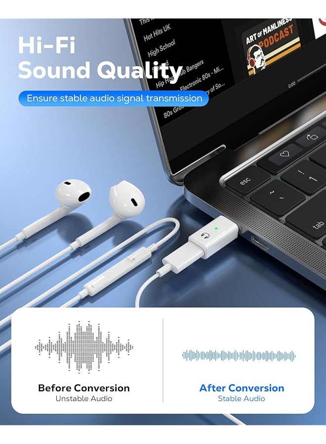إيروريكس محول صوت USB C إلى Lightning من USB C ذكر إلى Lightning أنثى Hifi Audio لسلسلة Iphone 15 متوافق مع Ipad Pro Macbook Pro Imac والمزيد من أجهزة USB C باللون الأبيض - Image 4