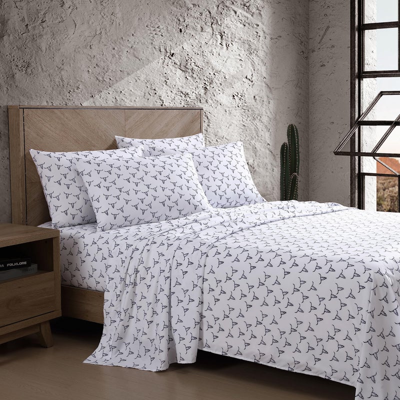 Wrangler- King Sheet Set  Silky & Lightweight Bedding Set  Casual Home D?cor (Steer Skulls Black  King) - Image 2