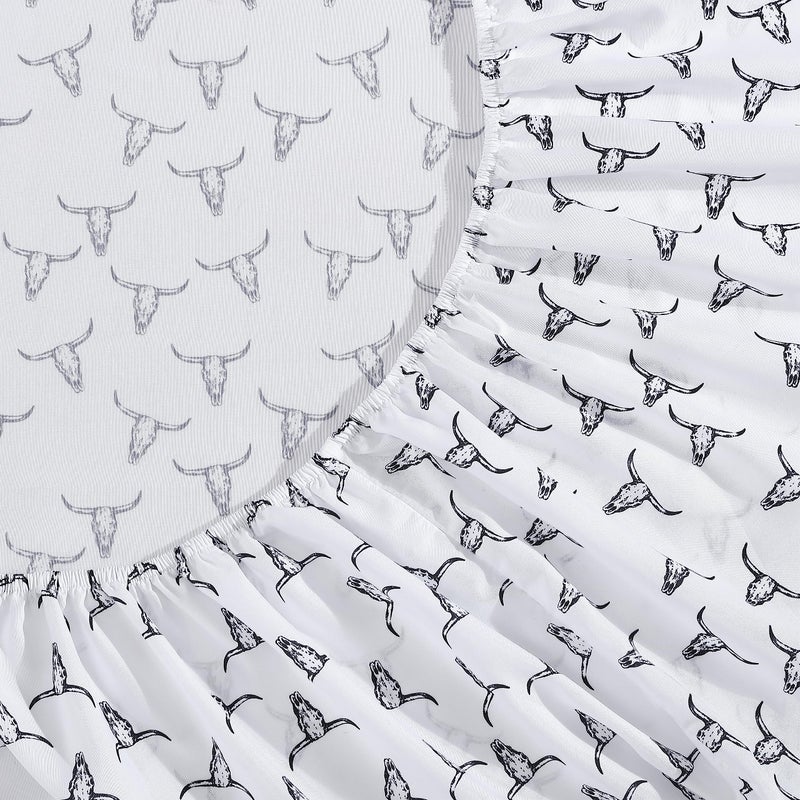 Wrangler- King Sheet Set  Silky & Lightweight Bedding Set  Casual Home D?cor (Steer Skulls Black  King) - Image 3