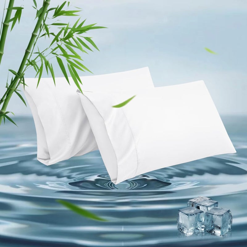Parkdeny Queen Pillowcases  Cooling Viscose from Bamboo Pillow Covers with Envelope Closure  Soft Moisture-Wicking for Hot Sleepers  Hair and Skin-Friendly  White  2 Pack - Image 1