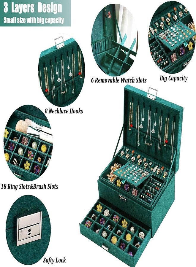JAPTI JAPTTI Large Jewellery Organiser with Drawer 3-Layer Velvet Jewellery Storage box with Lock,Jewelry Display Holder Case for Rings,Necklace And Earrings for Women girl (1 pcs/multi color) - Image 5