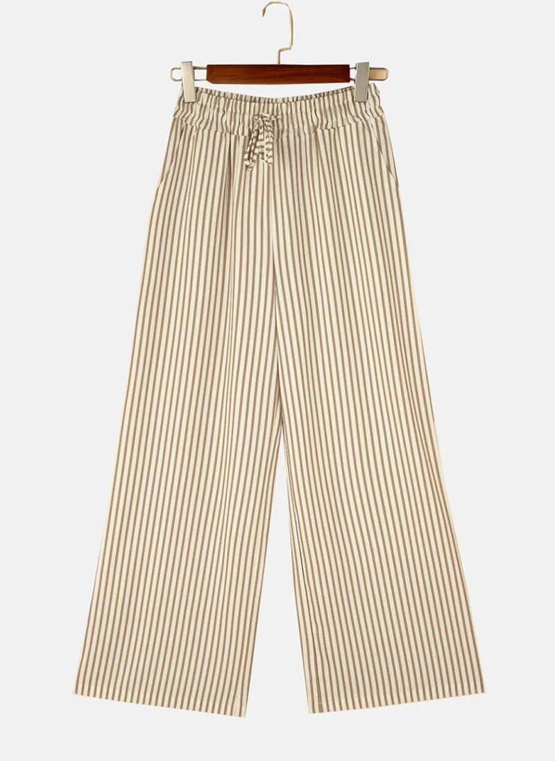 YUNIQEE Beige & Brown Striped Casual Trousers