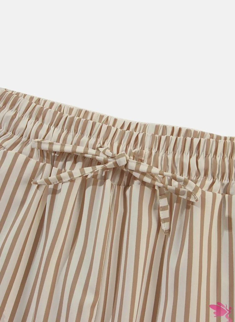 YUNIQEE Beige & Brown Striped Casual Trousers