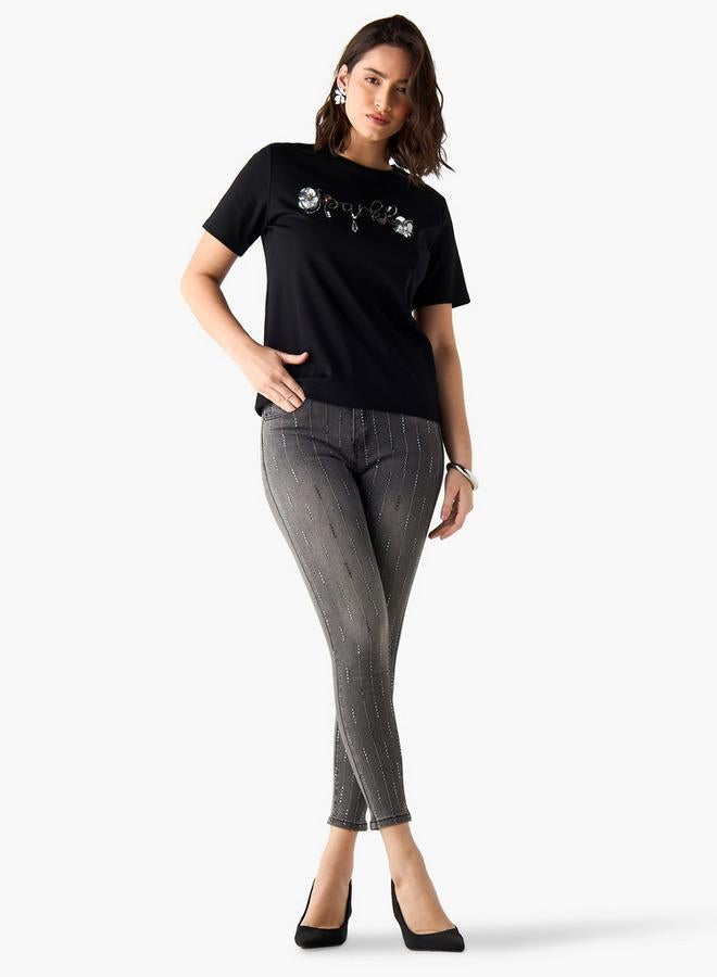 2Xtremz Embellished Crew Neck T-shirt with Short Sleeves - Image 2