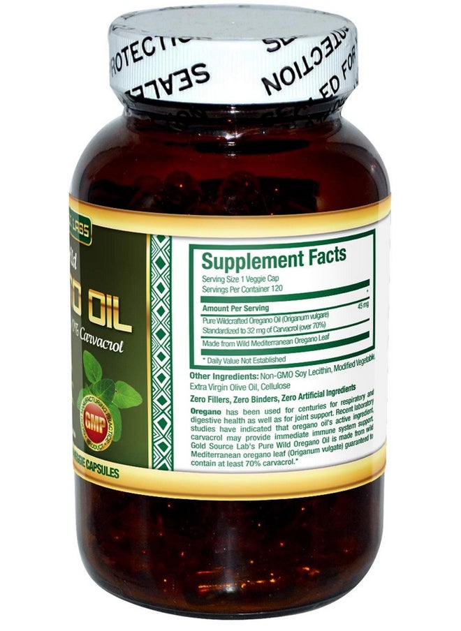 Gold Source Labs - Wild Oregano Oil Capsules 120 Liquid Veggie Softgels Pure Standardized Wild Oregano Leaf Extract Offers 70% Carvacrol (32 Mg) For Immune System Health Non Gmo Vegan Gluten Free - Image 1