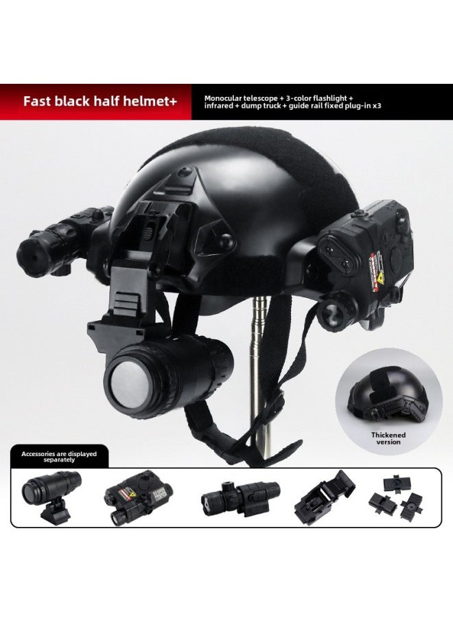 FAST Tactical Helmet With Hanging Walkie-talkie Summer Camp Outdoor Training Equipment Full Set Of Small Special Police Intercom Helmet-Color:Black Half Helmet (holeless Model) + 7-piece Single Tube Set  - Image 1