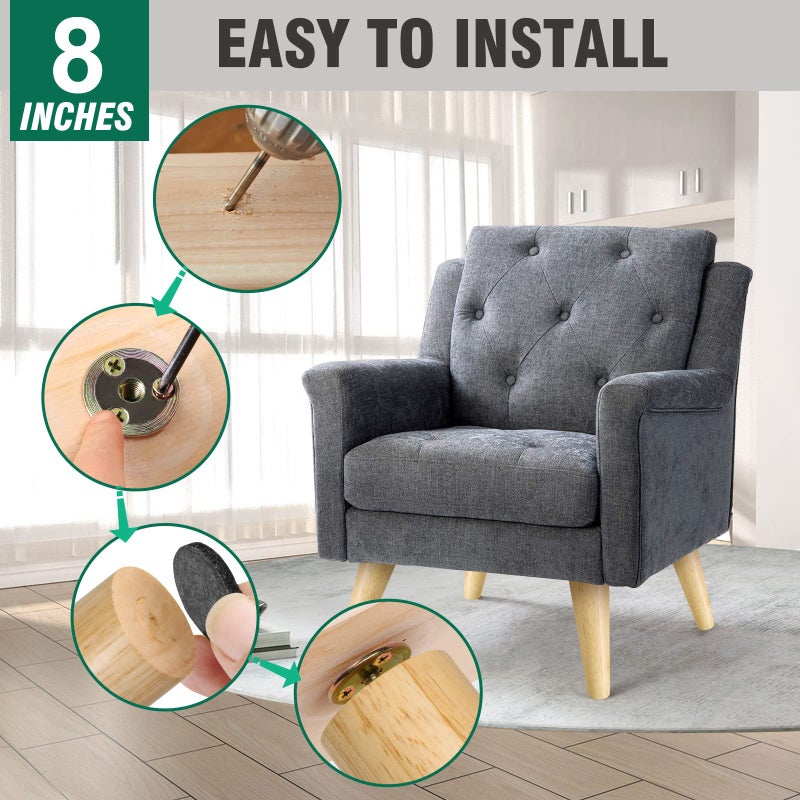 Fodau770 Rubber Wood Furniture Legs 8 Inches, Slant Tapered Wood Legs Mid Century Sofa Legs Set Of 8, 5/16"" Unc Furniture Feet Replacement Legs For Cabinet Sofa Couch Dresser Chair Ottoman Table - Image 4