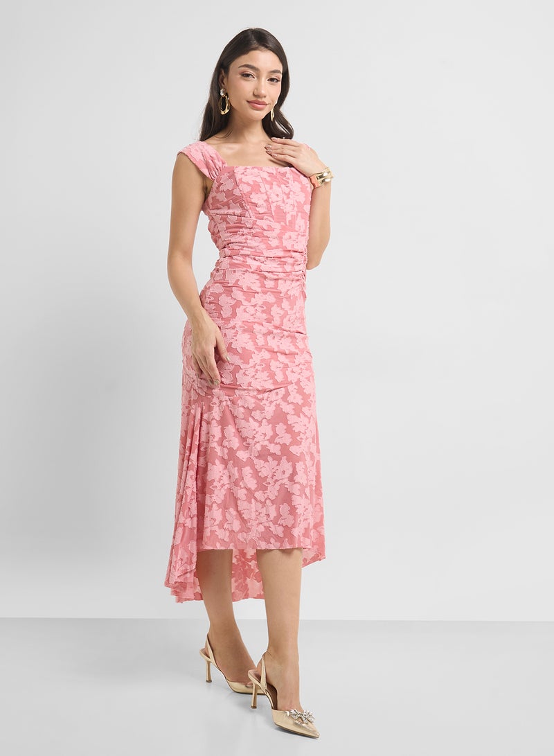 ELLA Floral Ruched Midi Dress - Image 1