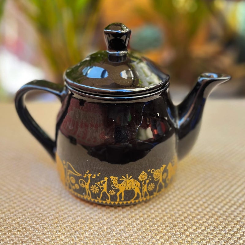 KunhaR Ceramic Morning Set Black Shine 6 Cups and 1 Teapot - Image 2