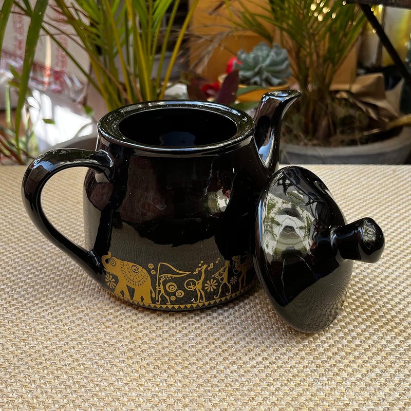 KunhaR Ceramic Morning Set Black Shine 6 Cups and 1 Teapot - Image 4
