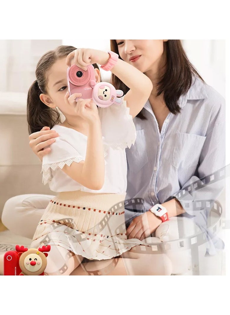 PICOCICI SurpKids Digital Camera Pocket Camera 4K Photo 48M Dual Camera 1080P Video 2.4 Inch Screen Cute Cartoon Looking For Kids  Rosy Pink Fashion Mini Trinket Purse with Handle and Sling Strap.  - Image 5