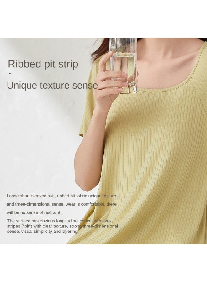 Top melon Built-in Padded & Wearable Out】textured Ribbed Short-sleeve Women's Pajama With Smooth, Breathable Fabric - Image 3