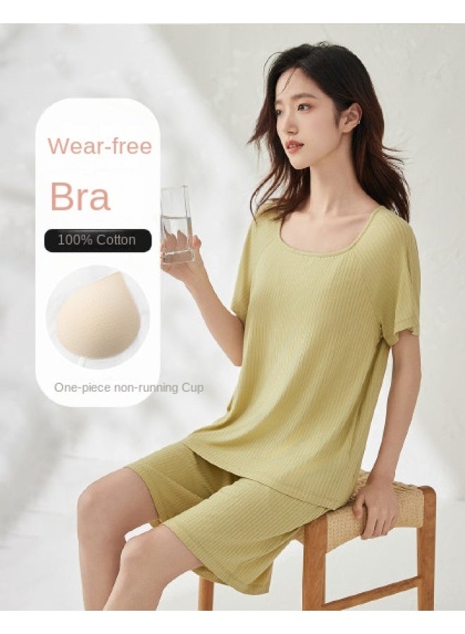 Top melon Built-in Padded & Wearable Out】textured Ribbed Short-sleeve Women's Pajama With Smooth, Breathable Fabric - Image 1