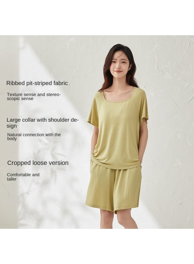 Top melon Built-in Padded & Wearable Out】textured Ribbed Short-sleeve Women's Pajama With Smooth, Breathable Fabric - Image 4