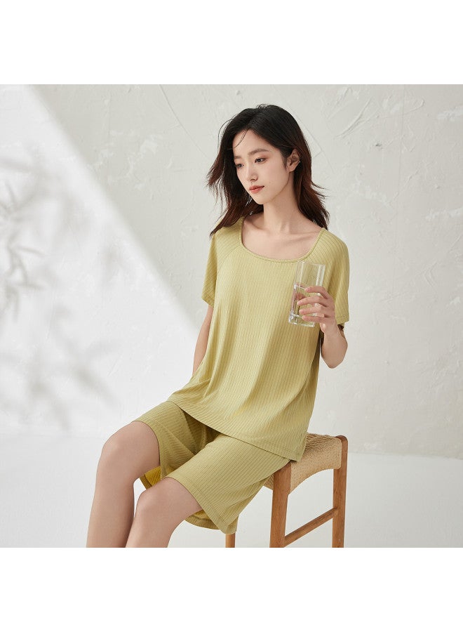 Top melon Built-in Padded & Wearable Out】textured Ribbed Short-sleeve Women's Pajama With Smooth, Breathable Fabric - Image 5