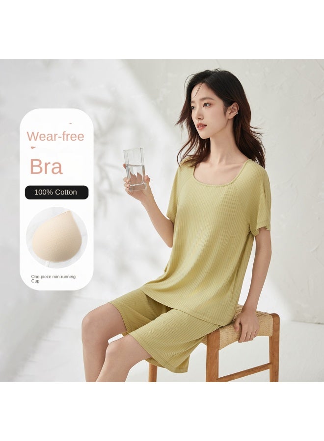 Top melon Built-in Padded & Wearable Out】textured Ribbed Short-sleeve Women's Pajama With Smooth, Breathable Fabric - Image 2