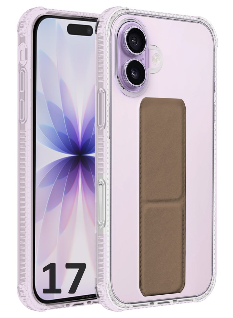 CATANES Finger Grip Clear Case Cover for iPhone 17- Kickstand Car Magnetic Holder Multi-function Protective Two-in-one Case - Brown - Image 1