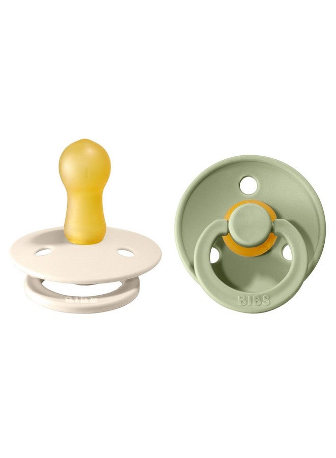 BIBS Pacifiers ; Natural Rubber Baby Pacifier ; Set Of 2 Bpafree Soothers ; Made In Denmark ; Sageivory ; Size 618 Months - Image 1