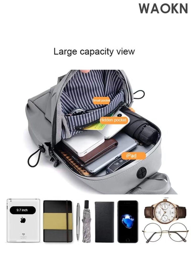 WAOKN Grey Crossbody Backpack, Lightweight Shoulder Bag for Men Women, Adjustable Strap Backpack Chest Bag, Multi functional leisure chest bag，Scratch-Resistant, Waterproof, For Outdoor Hiking, Traveling, Cycling. - Image 5