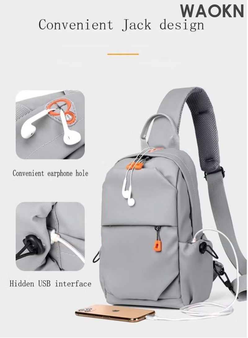 WAOKN Grey Crossbody Backpack, Lightweight Shoulder Bag for Men Women, Adjustable Strap Backpack Chest Bag, Multi functional leisure chest bag，Scratch-Resistant, Waterproof, For Outdoor Hiking, Traveling, Cycling. - Image 4