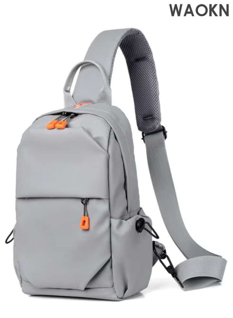 WAOKN Grey Crossbody Backpack, Lightweight Shoulder Bag for Men Women, Adjustable Strap Backpack Chest Bag, Multi functional leisure chest bag，Scratch-Resistant, Waterproof, For Outdoor Hiking, Traveling, Cycling. - Image 1