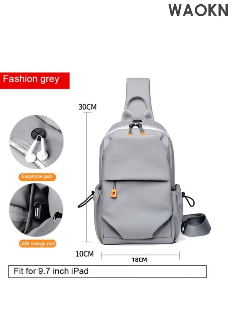 WAOKN Grey Crossbody Backpack, Lightweight Shoulder Bag for Men Women, Adjustable Strap Backpack Chest Bag, Multi functional leisure chest bag，Scratch-Resistant, Waterproof, For Outdoor Hiking, Traveling, Cycling. - Image 3
