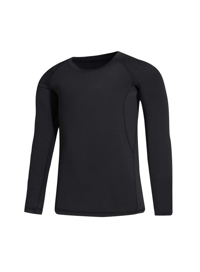 Children's Black Long Sleeves T-shirt Fleece Lined Sports