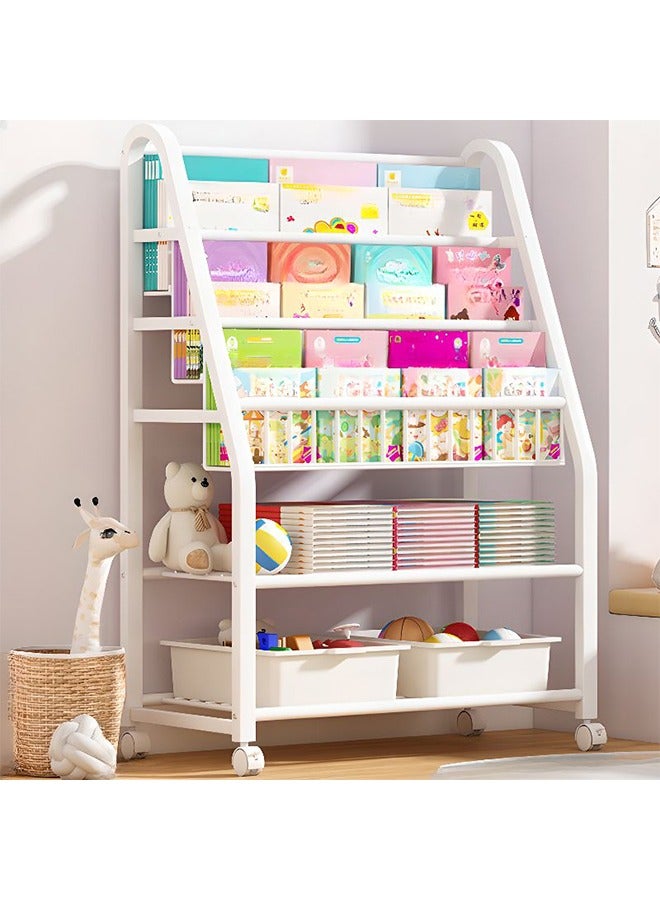 RollsTimi  Rolling Metal Storage Organizer Children's Bookshelf and Toy Storage Magazine Rack Book Carts with Wheels for Bedroom Living Room Home - Image 1
