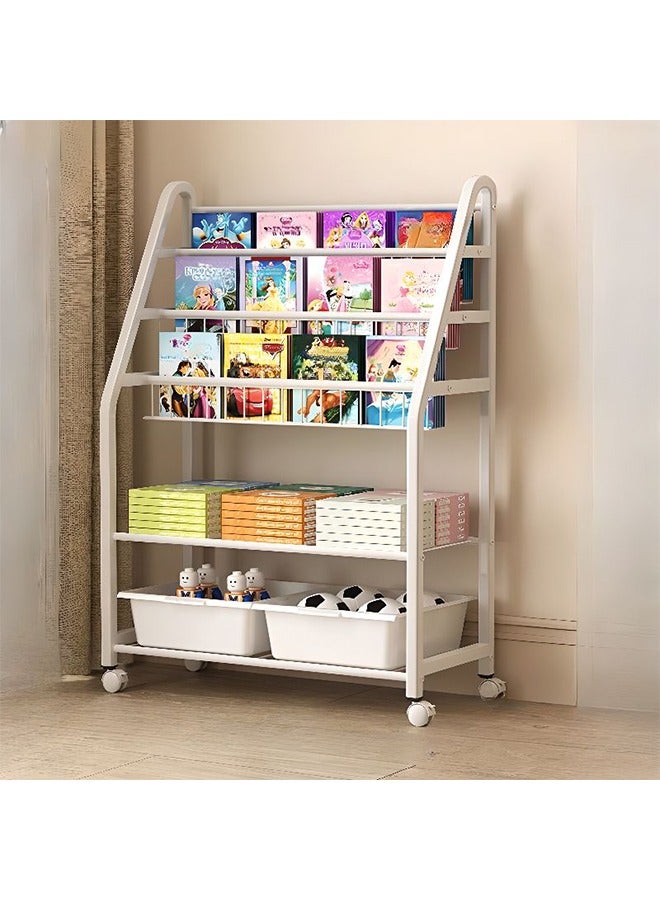 RollsTimi  Rolling Metal Storage Organizer Children's Bookshelf and Toy Storage Magazine Rack Book Carts with Wheels for Bedroom Living Room Home - Image 3