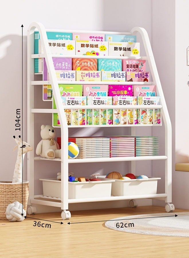 RollsTimi  Rolling Metal Storage Organizer Children's Bookshelf and Toy Storage Magazine Rack Book Carts with Wheels for Bedroom Living Room Home - Image 4