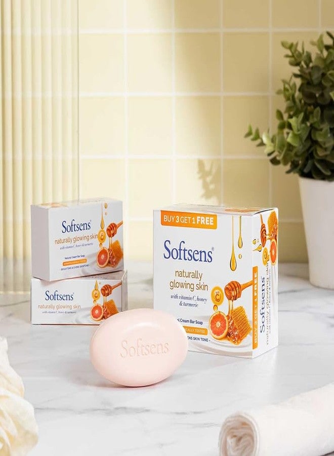 Softsens Natural Glowing Skin Cream Bar Soap 400g (100g each x 4 Multipack) | Enriched with Turmeric, Honey & Vitamin C for Adults | Dermatologically Tested | Paraben-Free | 400g Value Pack - Image 5