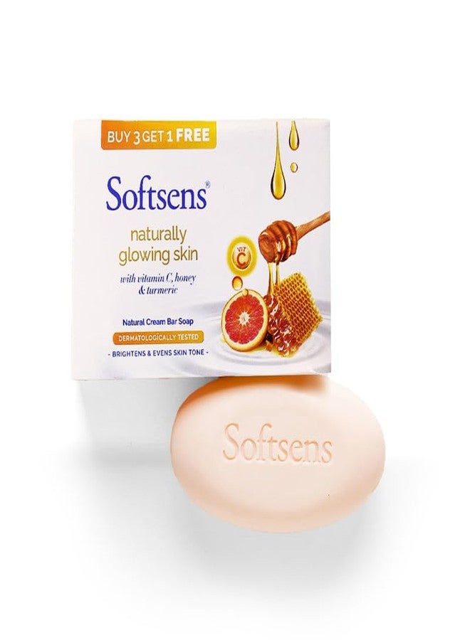 Softsens Natural Glowing Skin Cream Bar Soap 400g (100g each x 4 Multipack) | Enriched with Turmeric, Honey & Vitamin C for Adults | Dermatologically Tested | Paraben-Free | 400g Value Pack - Image 1