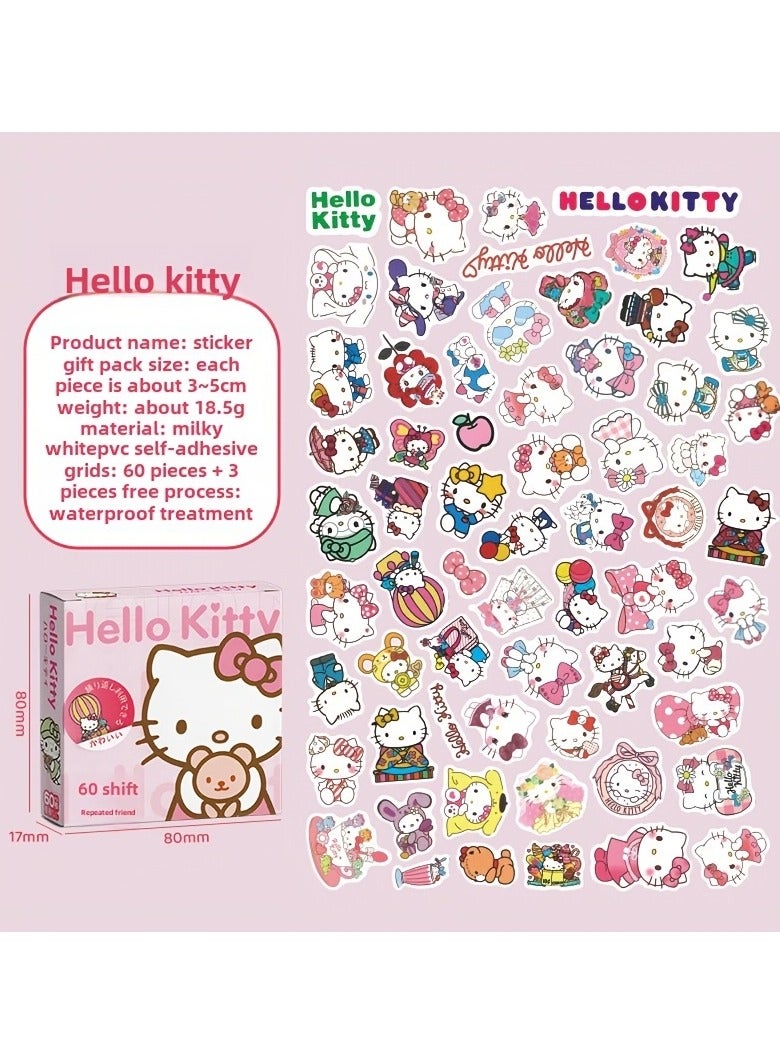 Sanrio 60+3pcs Sanrio Hello Kitty  Stickers DIY Portable Phone Diary Cute Cartoon Car Sticker - Image 1