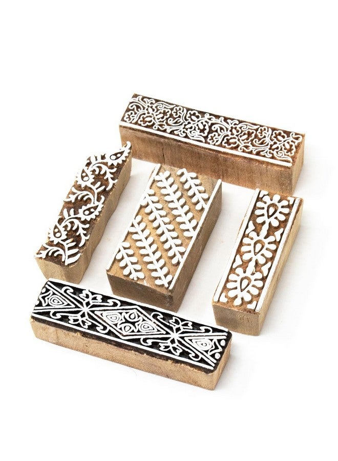 Hashcart | Set Of 5 | Wooden Stamp Block, Printing Stamp Design Set | Block For Printing Saree Border | Dresses, Craft Card Making, Scrapbook, Clay Pottery - Image 1