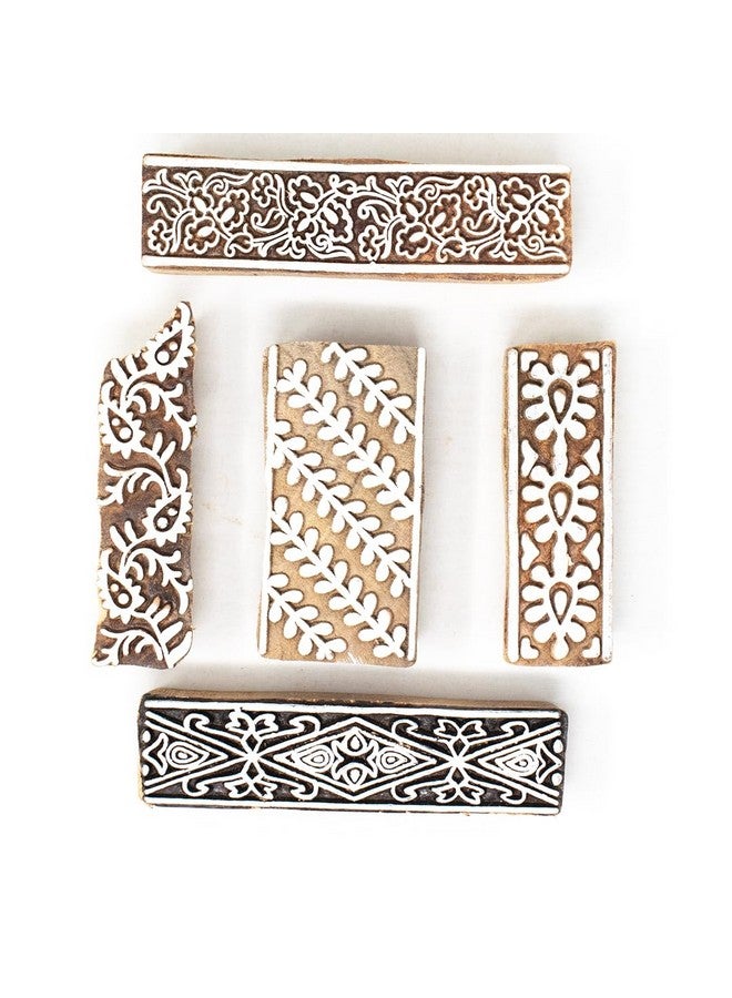 Hashcart | Set Of 5 | Wooden Stamp Block, Printing Stamp Design Set | Block For Printing Saree Border | Dresses, Craft Card Making, Scrapbook, Clay Pottery - Image 2