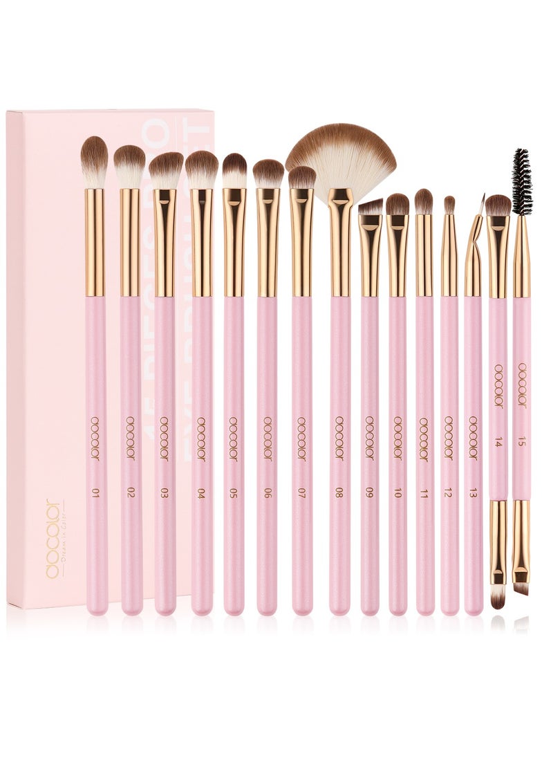 docolor - Eye Makeup Brushes 15Pcs Eyeshadow Brush Set with Soft Synthetic Hairs Professional Eye Shadow Blending Concealer Eyebrow Eyelash Eye Liners Premium Eye Make Up Brushes Set (Pink) - Image 1